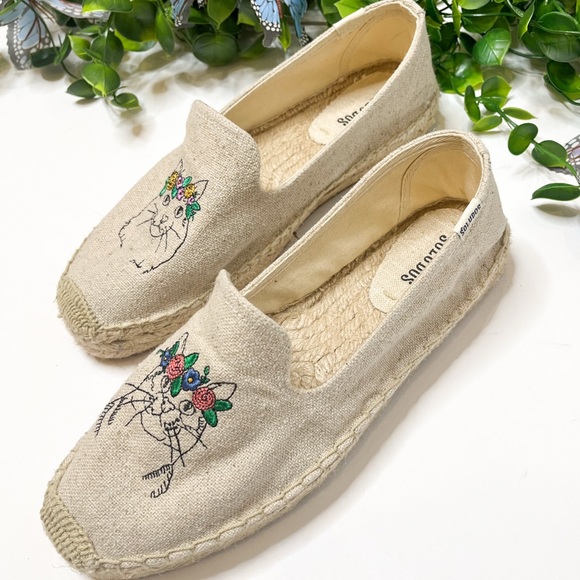 Soludos Espadrilles Cat Embroidered Beige Sandals Size 9.5 - Picture 10 of 10